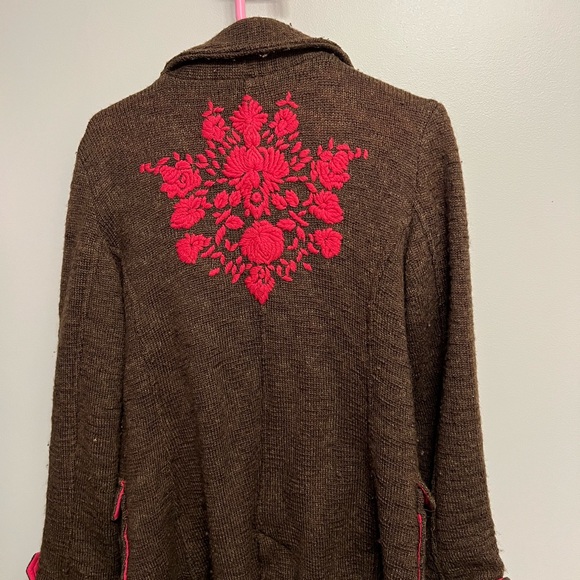 Free People Vintage Embroidered Floral Wool Knit Double Breasted Jacket - Picture 3 of 10